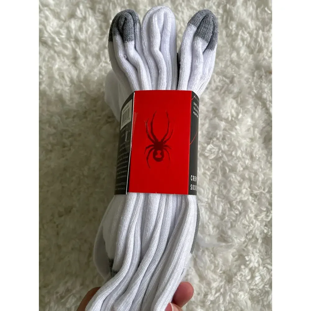 Spyder White Gray Crew Socks 6 pairs NEW Mens Size 6-12 Sports Everyday Comfort